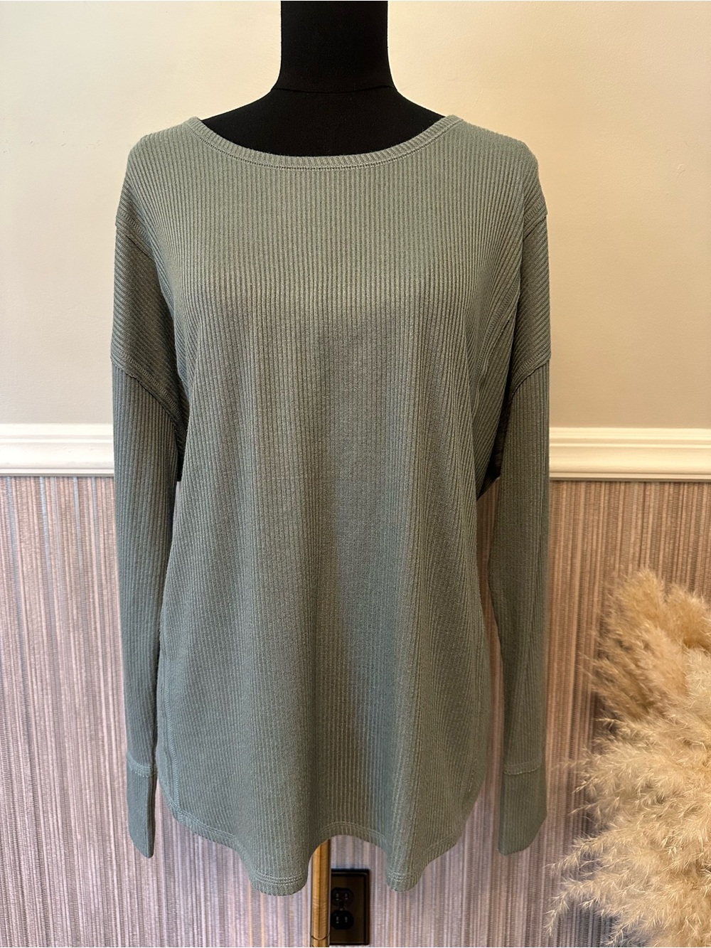 NWT Knox Rose Rib Knit Tunic Top XXL Sage Green Long Sleeve Oversized Boho